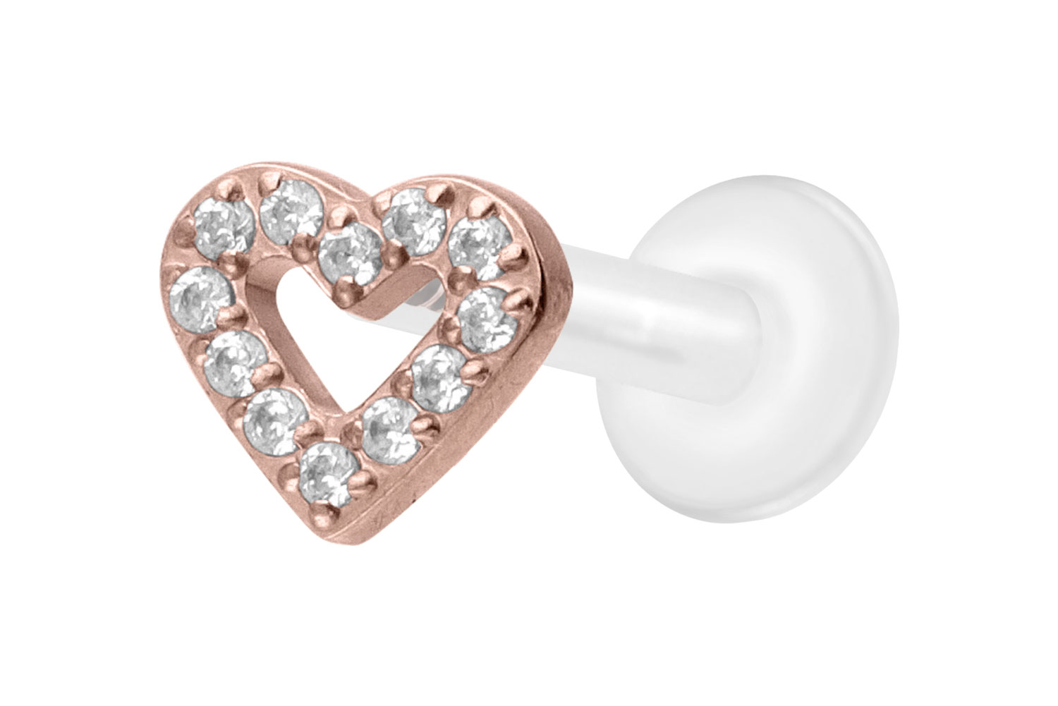 PTFE Labret Piercing mit Innengewinde + Titan-Aufsatz KRISTALLHERZ